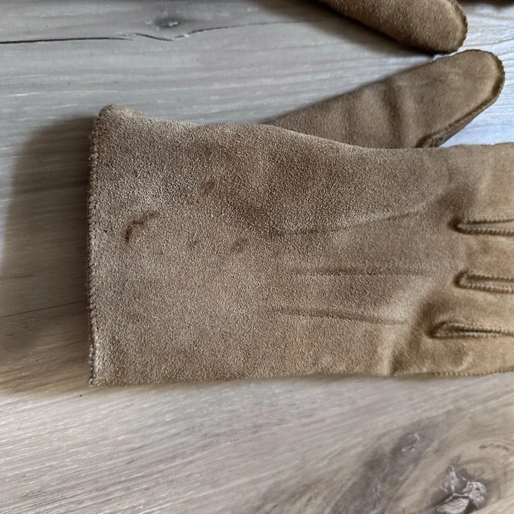 Aris Brown Suede Leather Gloves Sz M Faux Sherpa Lined * Has Some Discoloration